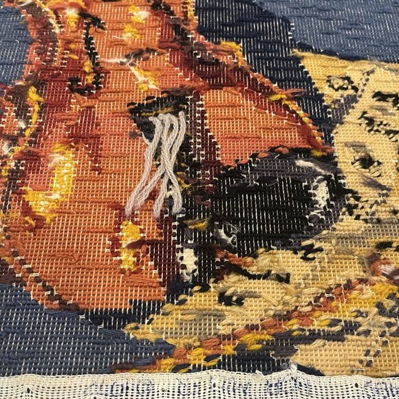 Vtg 1970s Completed Needlepoint Violin Instrument Sheet Music Wall Hanging Decor - Picture 12 of 16